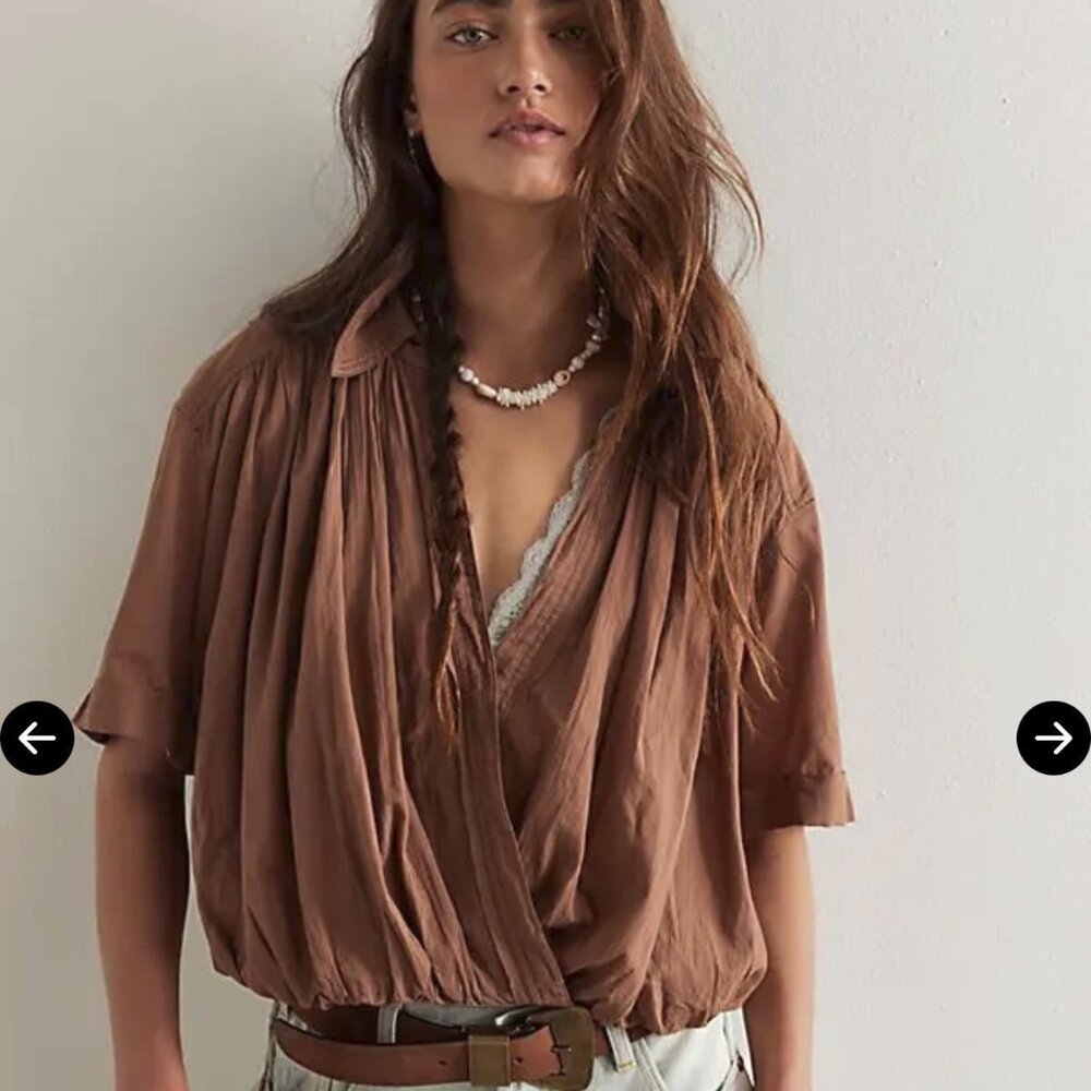 WE THE FREE (FREE PEOPLE) BENNY SHIRT BROWN S